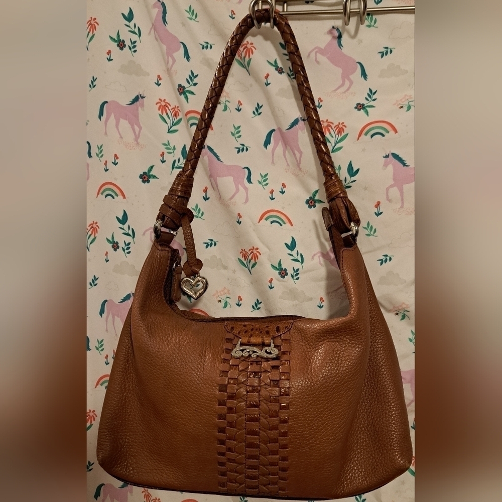 EUC Vintage Brighton Mocha Pebble Leather Hobo Neutral Casual Everyday Purse Bag